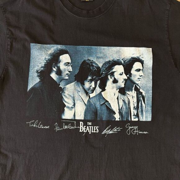 Vintage The Beatles Photo Signatures Graphic Tee Shirt Black 2XL Classic Rock - Picture 2 of 4